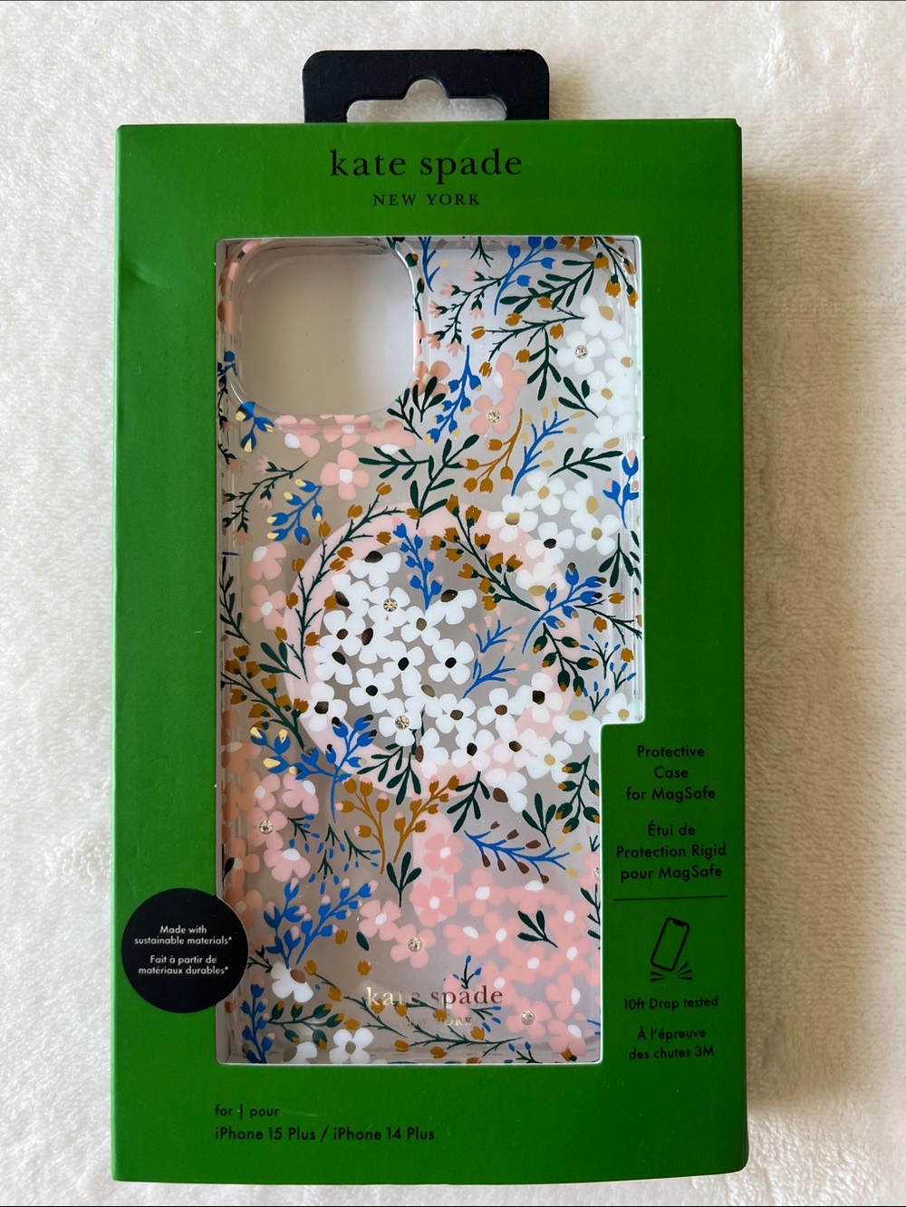 kate spade Clear Floral MagSafe iPhone Case — Pink, White & Blue